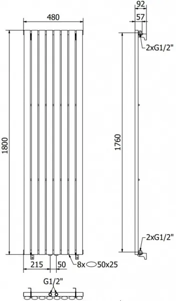 MEXEN - Oregon vykurovací rebrík/radiátor 1800 x 490 mm, 805 W, biela W202-1800-490-00-20