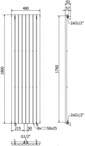 MEXEN - Oregon vykurovací rebrík/radiátor 1800 x 490 mm, 805 W, biela W202-1800-490-00-20