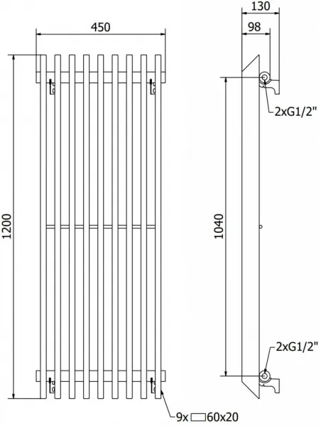 MEXEN - Aurora vykurovací rebrík/radiátor 1200 x 450 mm, 917 W, čierny W212-1200-450-00-70