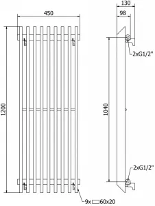 MEXEN - Aurora vykurovací rebrík/radiátor 1200 x 450 mm, 917 W, čierny W212-1200-450-00-70