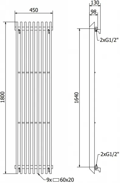 MEXEN - Aurora vykurovací rebrík/radiátor 1800 x 450 mm, 1347 W, biela W212-1800-450-00-20