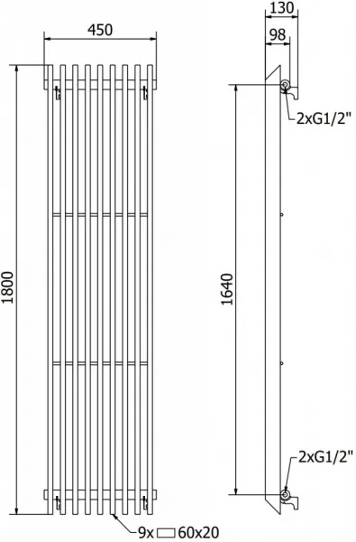 MEXEN - Aurora vykurovací rebrík/radiátor 1800 x 450 mm, 1347 W, čierny W212-1800-450-00-70