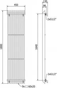 MEXEN - Aurora vykurovací rebrík/radiátor 1800 x 450 mm, 1347 W, čierny W212-1800-450-00-70
