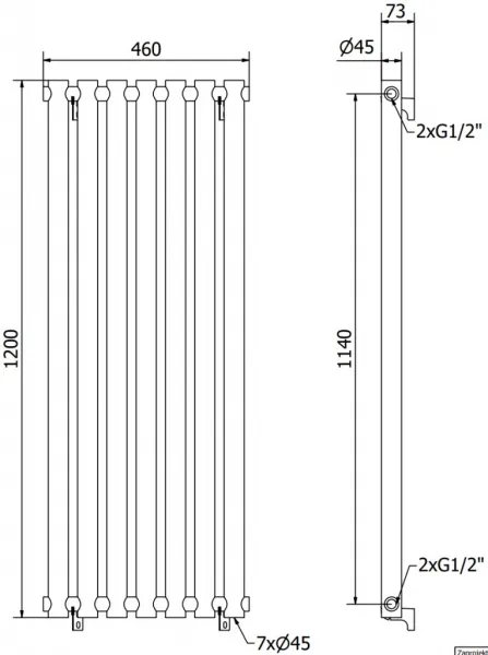MEXEN - Texas vykurovací rebrík/radiátor 1200 x 460 mm, 502 W, čierny W203-1200-460-00-70