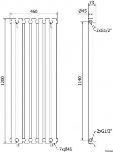 MEXEN - Texas vykurovací rebrík/radiátor 1200 x 460 mm, 502 W, čierny W203-1200-460-00-70