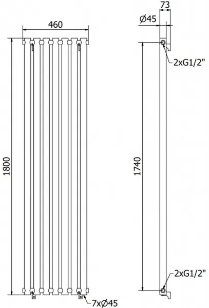 MEXEN - Texas vykurovací rebrík/radiátor 1800 x 460 mm, 719 W, biela W203-1800-460-00-20