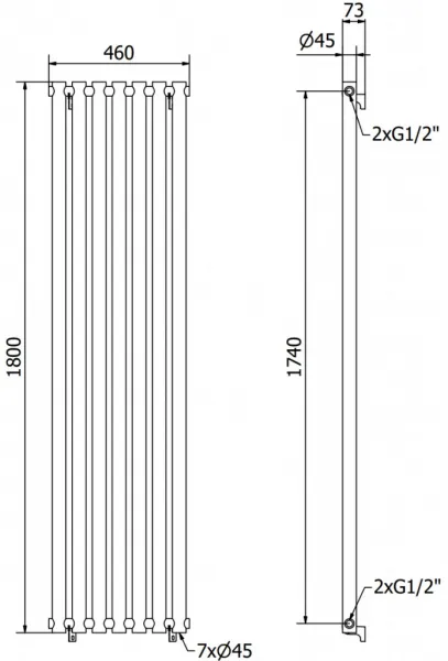 MEXEN - Texas vykurovací rebrík/radiátor 1800 x 460 mm, 719 W, čierny W203-1800-460-00-70