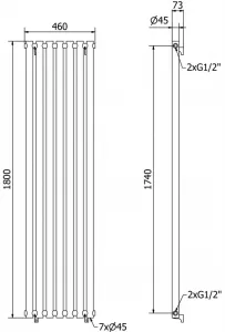 MEXEN - Texas vykurovací rebrík/radiátor 1800 x 460 mm, 719 W, čierny W203-1800-460-00-70