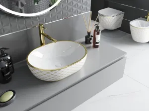 MEXEN - Viki umývadlo na dosku 48 x 35, biela/zlatá vzor 21054809