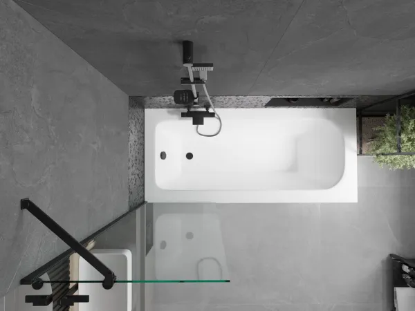 MEXEN/S - Vega obdĺžniková vaňa 150 x 70 cm s panelom + vaňová zástena 60, transparent, čierna 550115070X9506000070