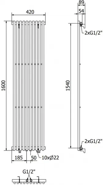 MEXEN - Tulsa vykurovací rebrík/radiátor 1600 x 420 mm, 613 W, čierny W219-1600-420-00-70