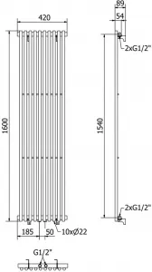 MEXEN - Tulsa vykurovací rebrík/radiátor 1600 x 420 mm, 613 W, čierny W219-1600-420-00-70