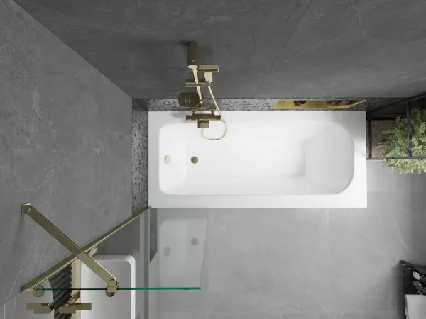 MEXEN/S - Vega obdĺžniková vaňa 170 x 70 cm s panelom + vaňová zástena 50, transparent, zlatá 550117070X9505000050
