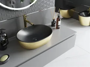 MEXEN - Viki umývadlo na dosku 48 x 35, čierna mat/zlatá vzor 21054877