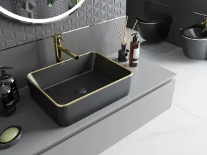 MEXEN - Catia umývadlo na dosku 48 x 37, čierna mat/zlatá linka 21314875
