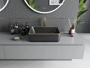 MEXEN - Catia umývadlo na dosku 48 x 37, čierna mat/zlatá linka 21314875