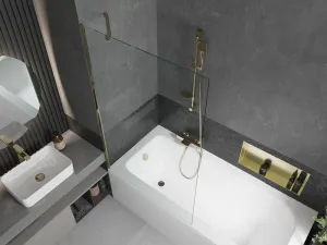MEXEN/S - Vega obdĺžniková vaňa 160 x 70 cm s panelom + vaňová zástena 100, transparent, zlatá 550116070X9510000050