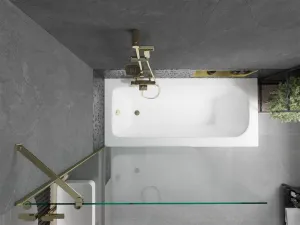 MEXEN/S - Vega obdĺžniková vaňa 160 x 70 cm s panelom + vaňová zástena 100, transparent, zlatá 550116070X9510000050