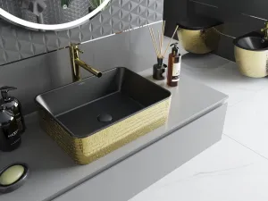 MEXEN - Catia umývadlo na dosku 48 x 37, čierna mat/zlatá vzor 21314878