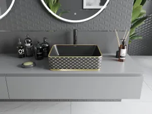 MEXEN - Catia umývadlo na dosku 48 x 37, čierna mat/zlatá vzor 21314879