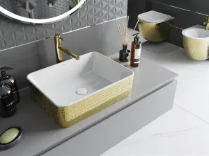 MEXEN - Catia umývadlo na dosku 48 x 37, biela/zlatá vzor 21314808