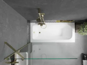 MEXEN/S - Vega obdĺžniková vaňa 150 x 70 cm s panelom + vaňová zástena 100, transparent, zlatá 550115070X9510000050