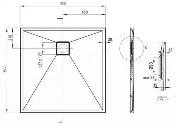 DEANTE - Correo antracit metalic - Granitová sprchová vanička, štvorcová, 90x90 cm KQR_T41B