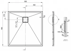 DEANTE - Correo antracit metalic - Granitová sprchová vanička, štvorcová, 90x90 cm KQR_T41B
