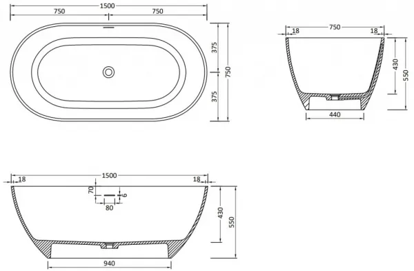 Mexen Rimini, 150 x 75 cm 57241507500