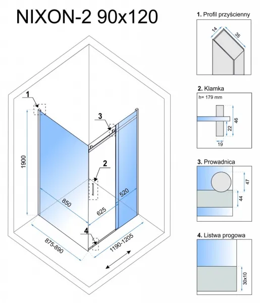 REA/S - Sprchovací kút Nixon 90x120 ĽAVÝ KPL-00419
