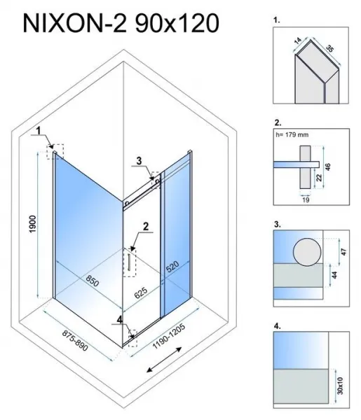 REA/S - Sprchovací kút Nixon 90x120 ĽAVÝ KPL-00419