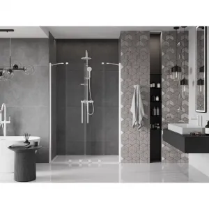 MEXEN/S - Velar Duo posuvné sprchové dvere 160, transparent, białe 871-160-000-02-20