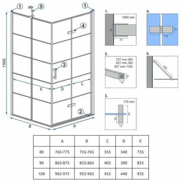 REA/S - Sprchovací kút MOLIER 80x80 KPL-K8537