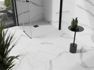 MEXEN/S - Stone+ štvorcová sprchová vanička 100 x 100, biela, mriežka čierna 44101010-B