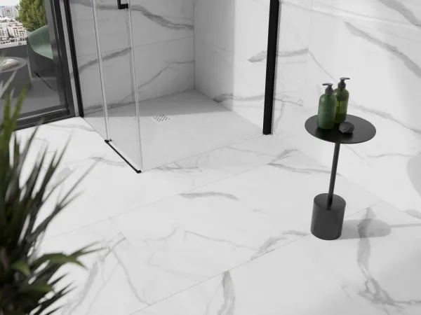 MEXEN/S - Stone+ štvorcová sprchová vanička 80 x 80, biela, mriežka biela 44108080-W