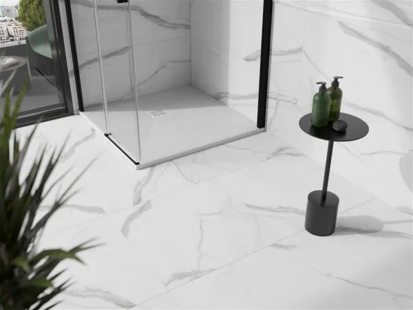 MEXEN/S - Stone+ štvorcová sprchová vanička 80 x 80, biela, mriežka biela 44108080-W