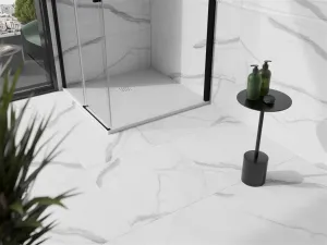 MEXEN/S - Stone+ štvorcová sprchová vanička 80 x 80, biela, mriežka biela 44108080-W