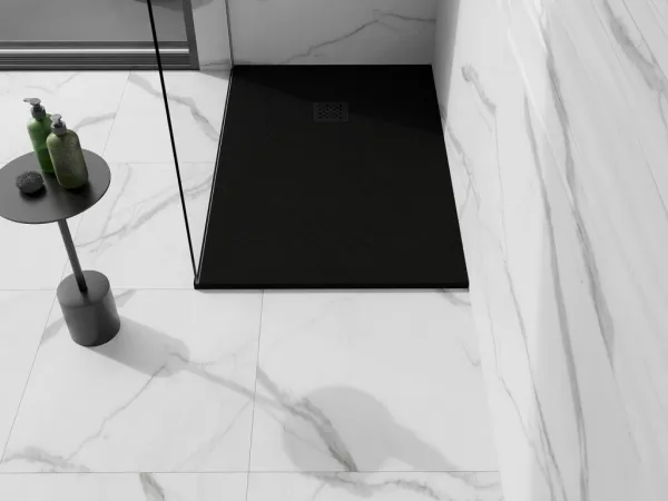 MEXEN/S - Stone+ obdĺžniková sprchová vanička 100 x 70, čierna, mriežka čierna 44707010-B