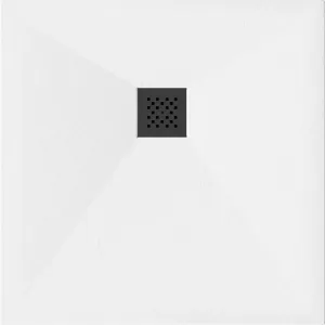 MEXEN/S - Stone+ štvorcová sprchová vanička 80 x 80, biela, mriežka čierna 44108080-B