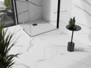 MEXEN/S - Stone+ štvorcová sprchová vanička 80 x 80, biela, mriežka čierna 44108080-B