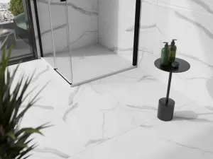 MEXEN/S - Stone+ štvorcová sprchová vanička 70 x 70, biela, mriežka biela 44107070-W