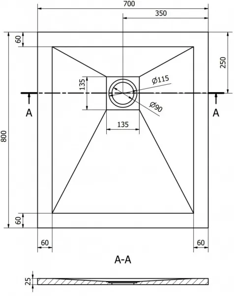 MEXEN/S - Stone+ obdĺžniková sprchová vanička 80 x 70, biela, mriežka čierna 44107080-B