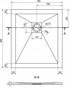 MEXEN/S - Stone+ obdĺžniková sprchová vanička 80 x 70, biela, mriežka čierna 44107080-B