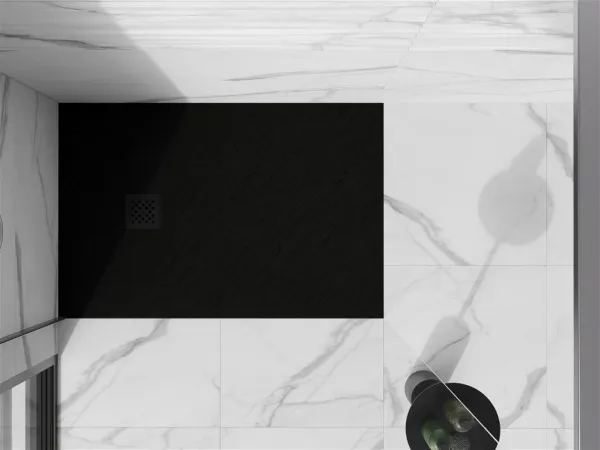 MEXEN/S - Stone+ obdĺžniková sprchová vanička 130 x 70, čierna, mriežka čierna 44707013-B
