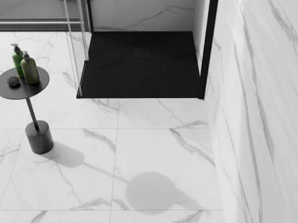MEXEN/S - Stone+ štvorcová sprchová vanička 80 x 80, čierna, mriežka čierna 44708080-B