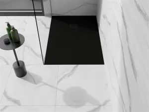 MEXEN/S - Stone+ obdĺžniková sprchová vanička 110 x 80, čierna, mriežka čierna 44708011-B