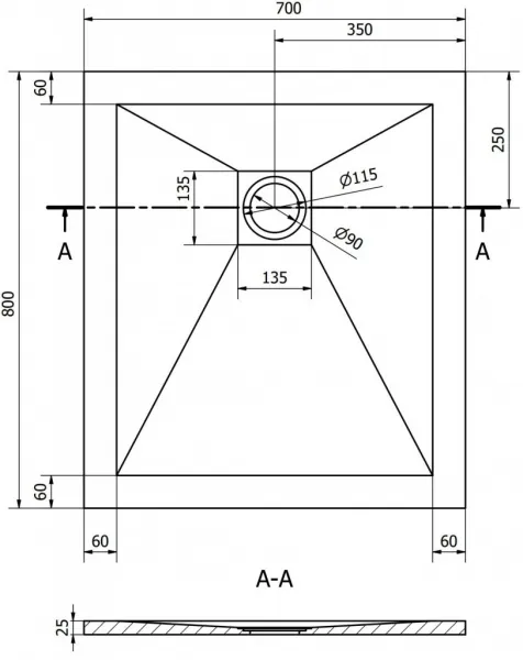 MEXEN/S - Stone+ obdĺžniková sprchová vanička 80 x 70, biela, mriežka biela 44107080-W