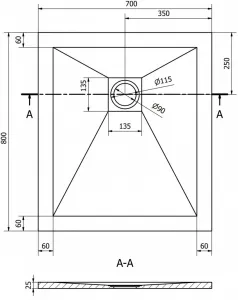 MEXEN/S - Stone+ obdĺžniková sprchová vanička 80 x 70, biela, mriežka biela 44107080-W