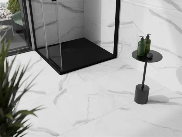 MEXEN/S - Stone+ štvorcová sprchová vanička 100 x 100, čierna, mriežka čierna 44701010-B