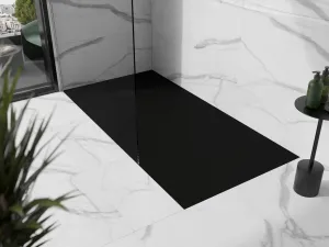 MEXEN/S - Stone+ obdĺžniková sprchová vanička 160 x 70, čierna, mriežka čierna 44707016-B